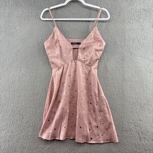 Nasty Gal Dress Womens 2 Pink Gold Star Fit & Flare Cutout Mini Silky Sleeveless